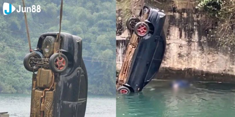 Ôtô được đưa lên khỏi lòng hồ thủy điện